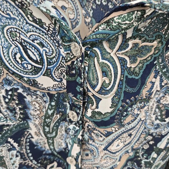 Roz and Ali Blue Green Paisley Button Down Long Sleeved Blouse 1x - Picture 9 of 13